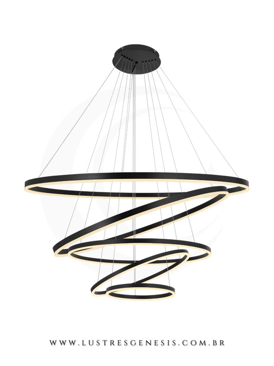 Lustre Pendente Alianças de LED Moderno com 5 anéis em preto. Lustres Gênesis loja online de Lustres e Iluminação Decorativa